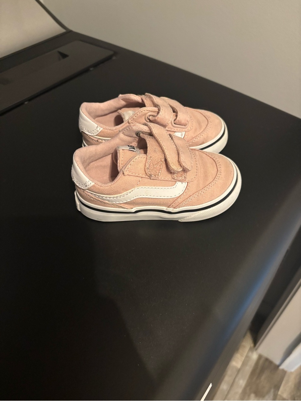 Vans Kids Pink Suede Velcro Sneakers with White Stripe